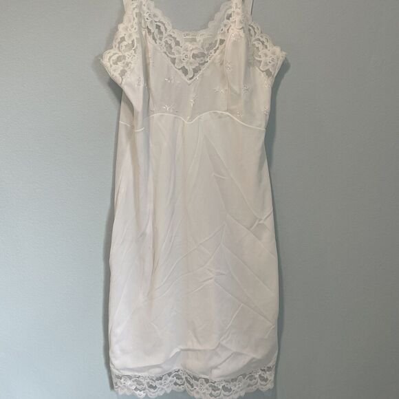 Vintage White Lace Nylon Slip Dress Nightgown Bridal Wedding Honeymoon No Tag - Picture 9 of 12